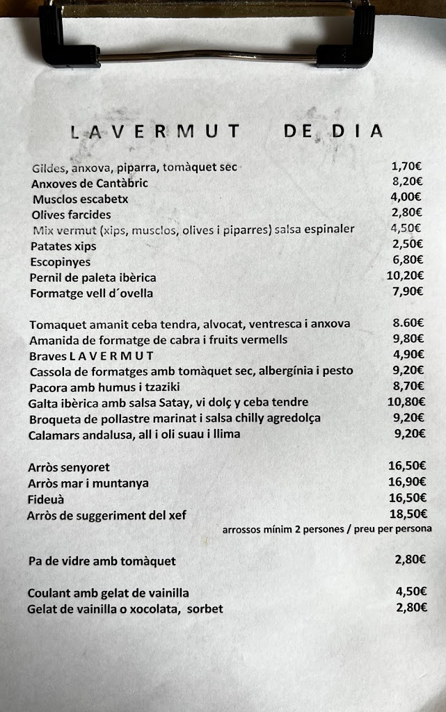 Lavermut Restaurant — Carta