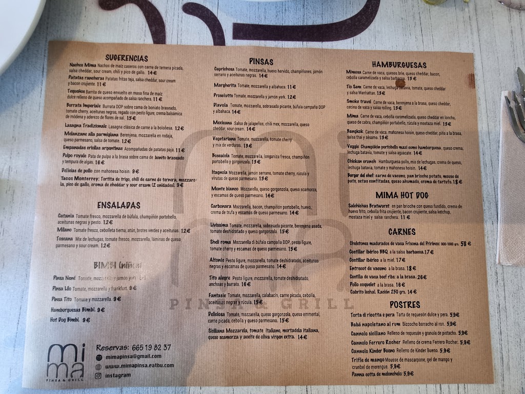 Bar Mima American food — Carta
