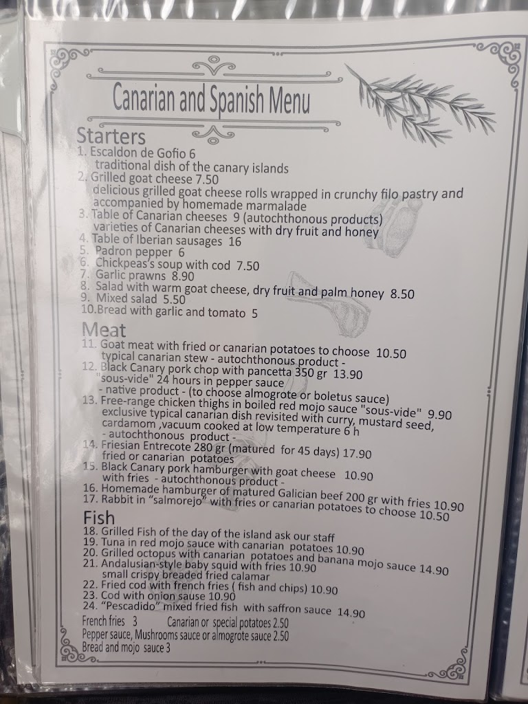 Sabor Canario Extra — Carta