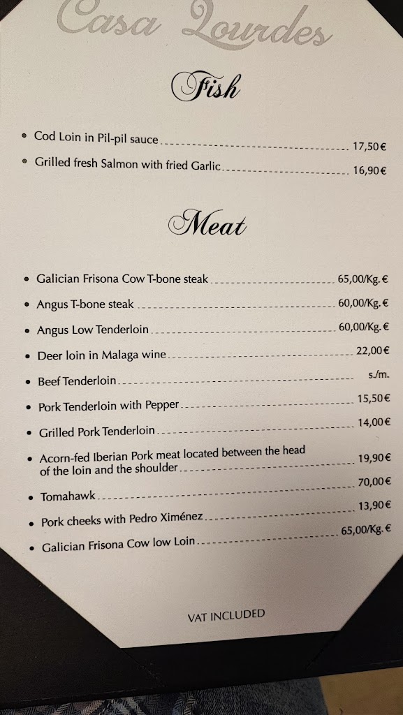 Bar restaurante Casa Lourdes — Carta
