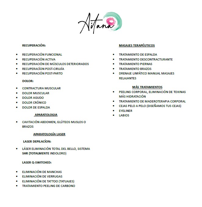 Aitana Estetica y Bienestar — Carta