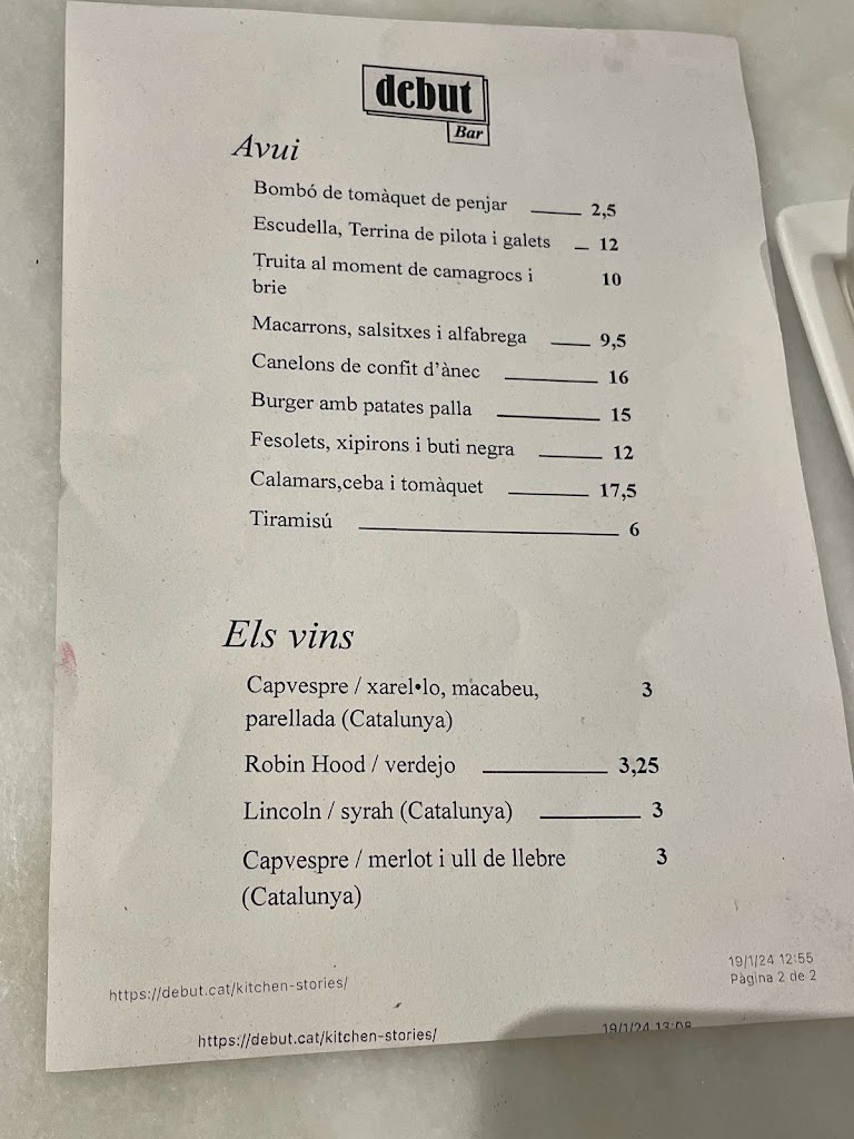 Debut | Restaurant L'Hospitalet Centre — Carta