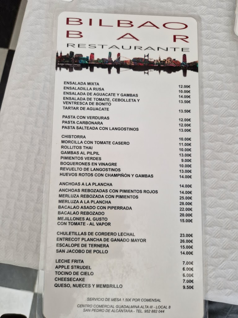 Bilbao Bar Restaurante — Carta