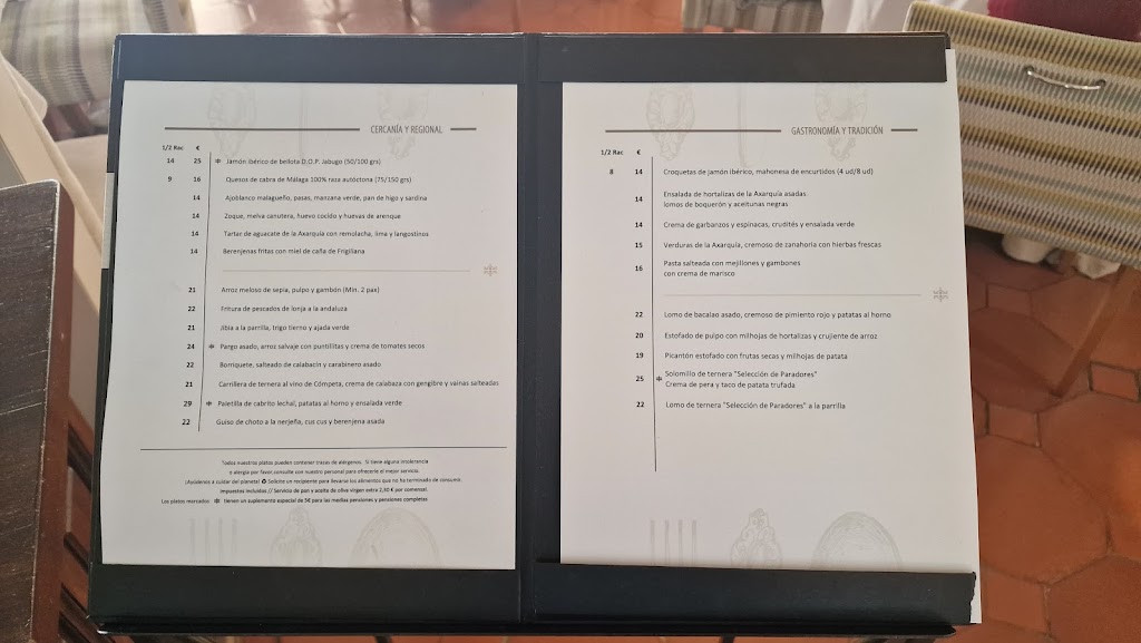 Restaurante Europa en el Parador de Nerja — Carta