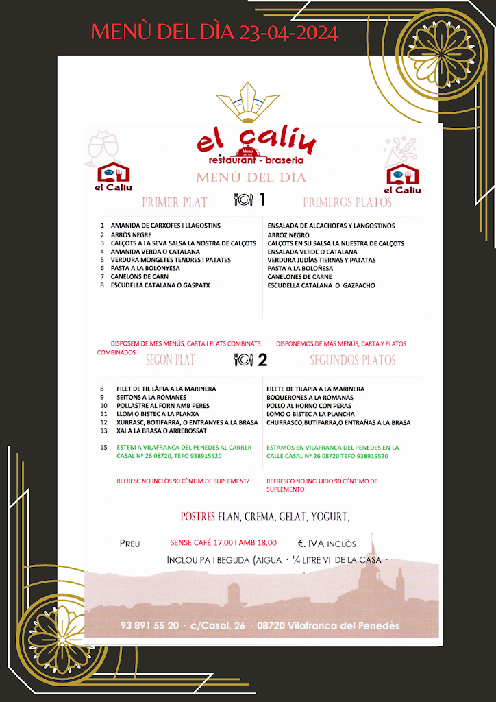Restaurante El Caliu — Carta