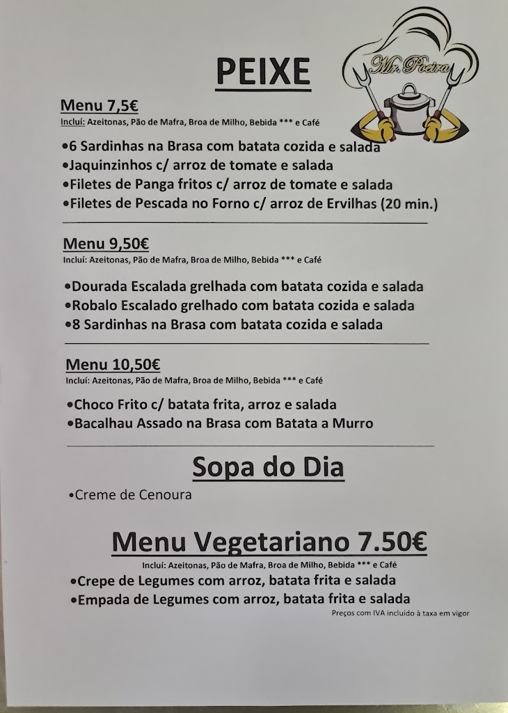 Mr. Poeira Restaurant — Carta