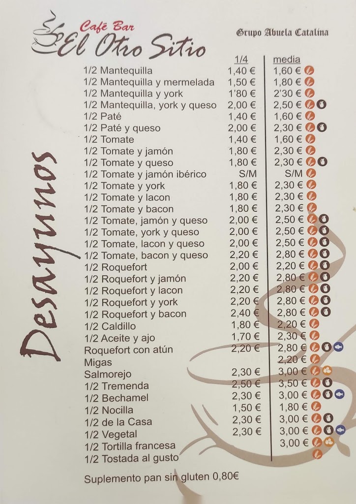 Cafe-Bar El Otro Sitio — Carta