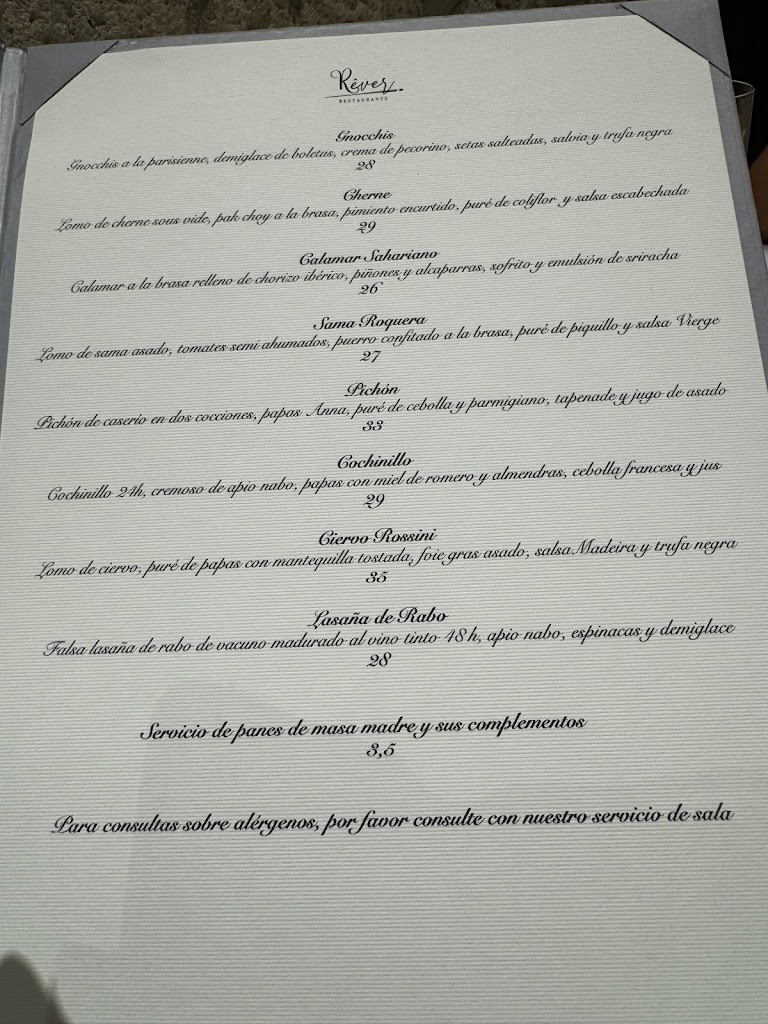Rever Restaurante — Carta