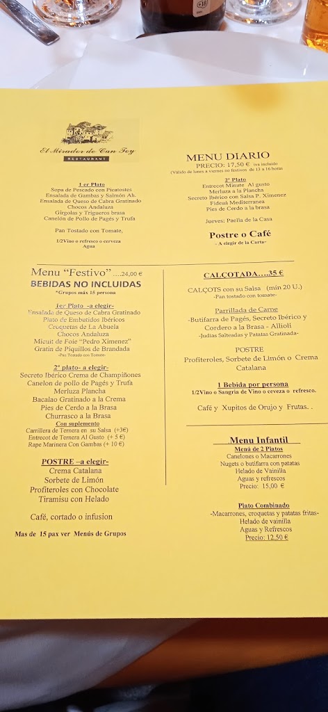 Restaurant Mirador de Can Toy — Carta