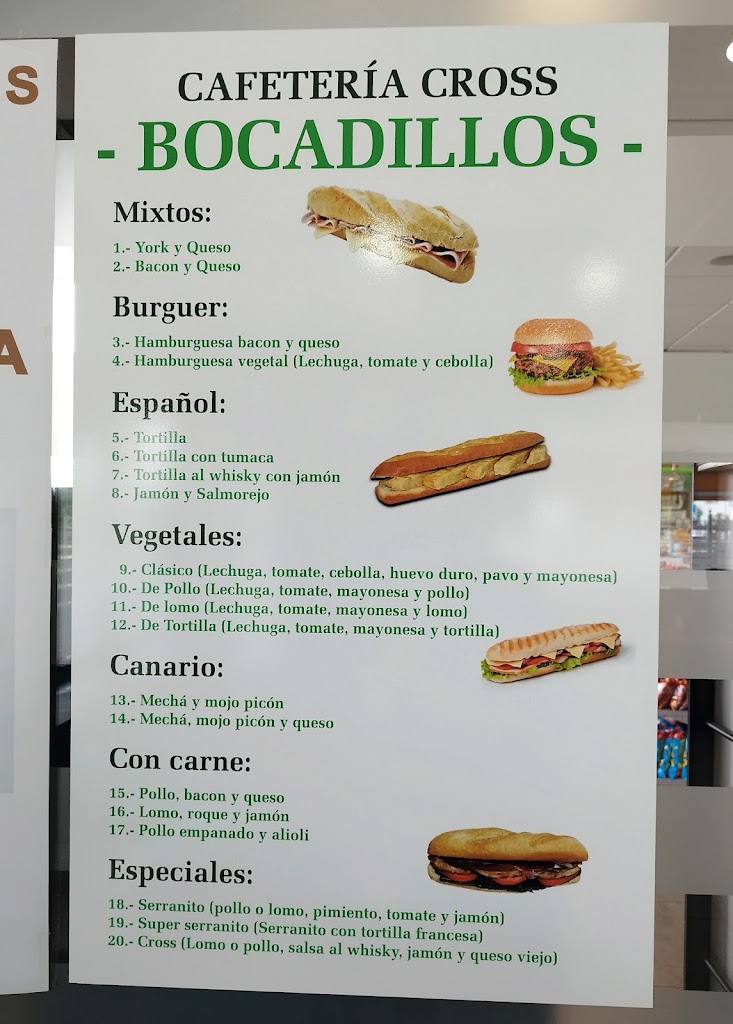 Cafeteria restaurante Cross — Carta
