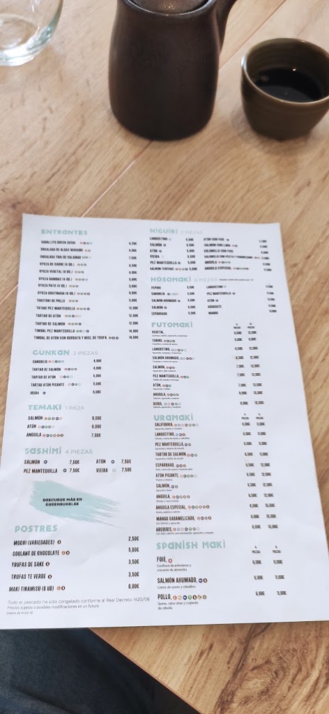 Green Sushi Elda — Carta