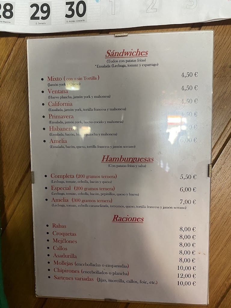 Restaurante Amelia — Carta