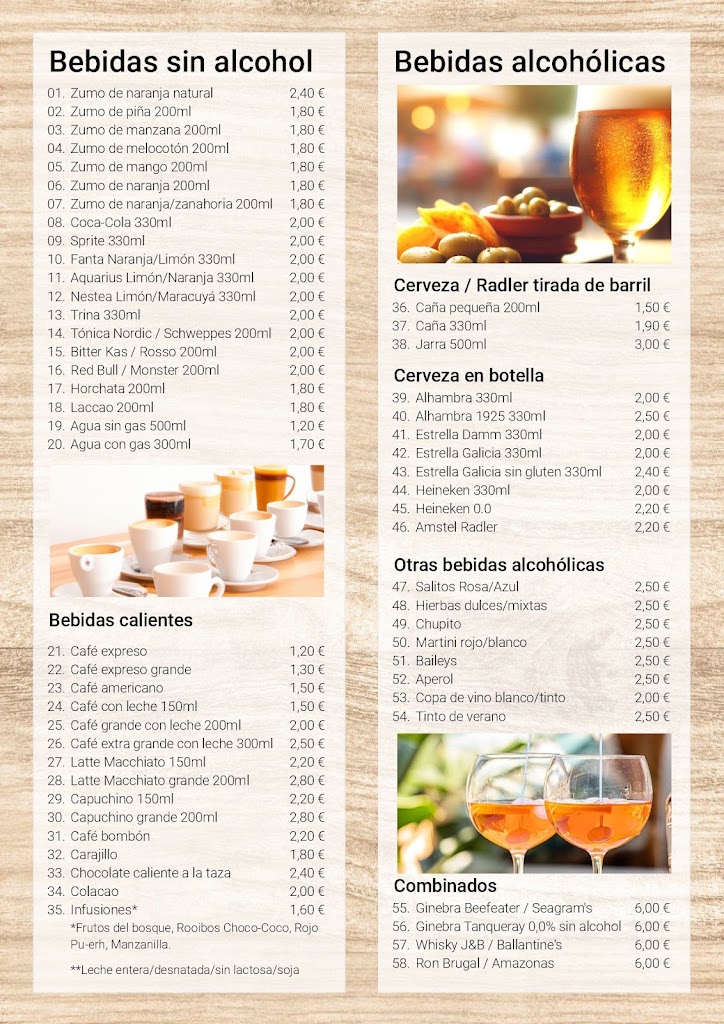 A que si... Bar & Cafe — Carta
