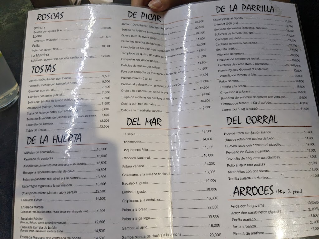 Restaurante El Fogon de la Martina — Carta