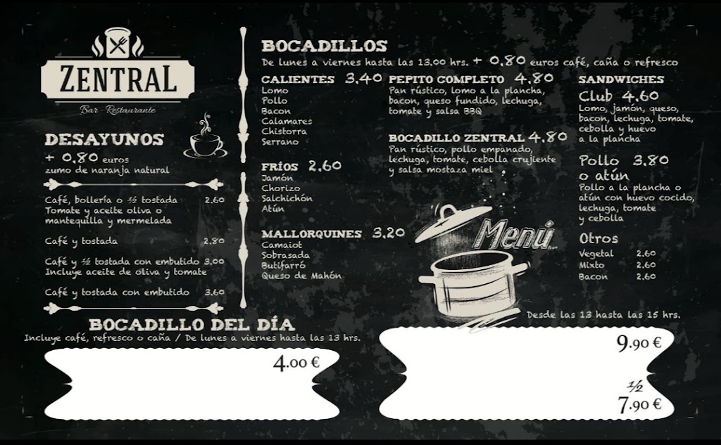 Bar Zentral — Carta