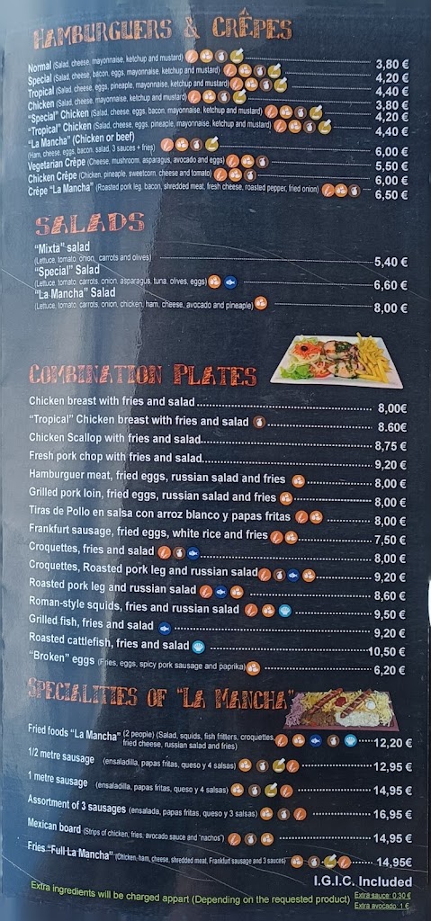 Cafeteria La Mancha — Carta