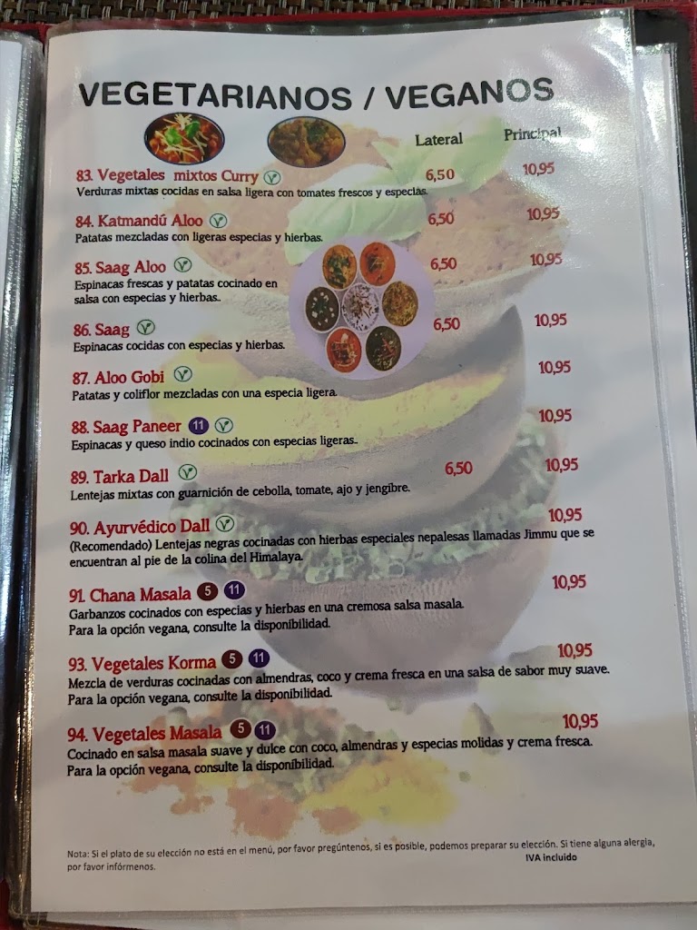 Namaste Indian Restaurant — Carta