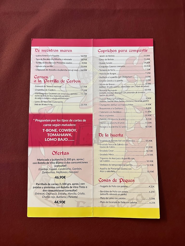 Restaurante La Fortaleza de los amigos — Carta