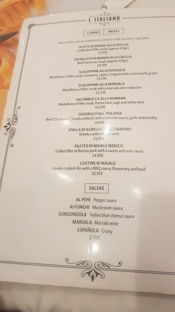 Restaurante L'Italiano — Carta