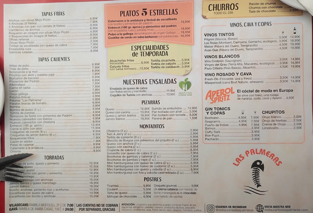 Restaurante Las Palmeras Viladecans — Carta
