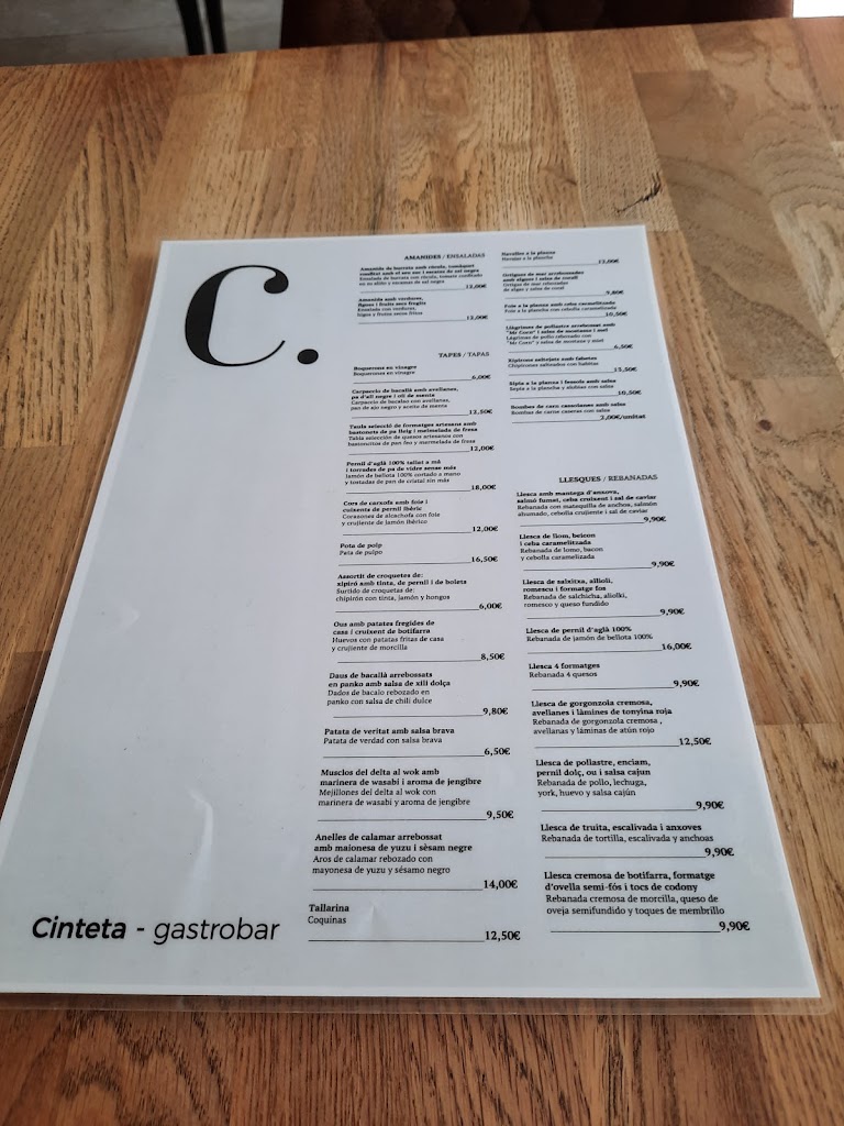 Cinteta Gastrobar — Carta