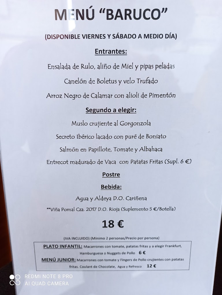 Restaurante El Baruco Del Condado — Carta