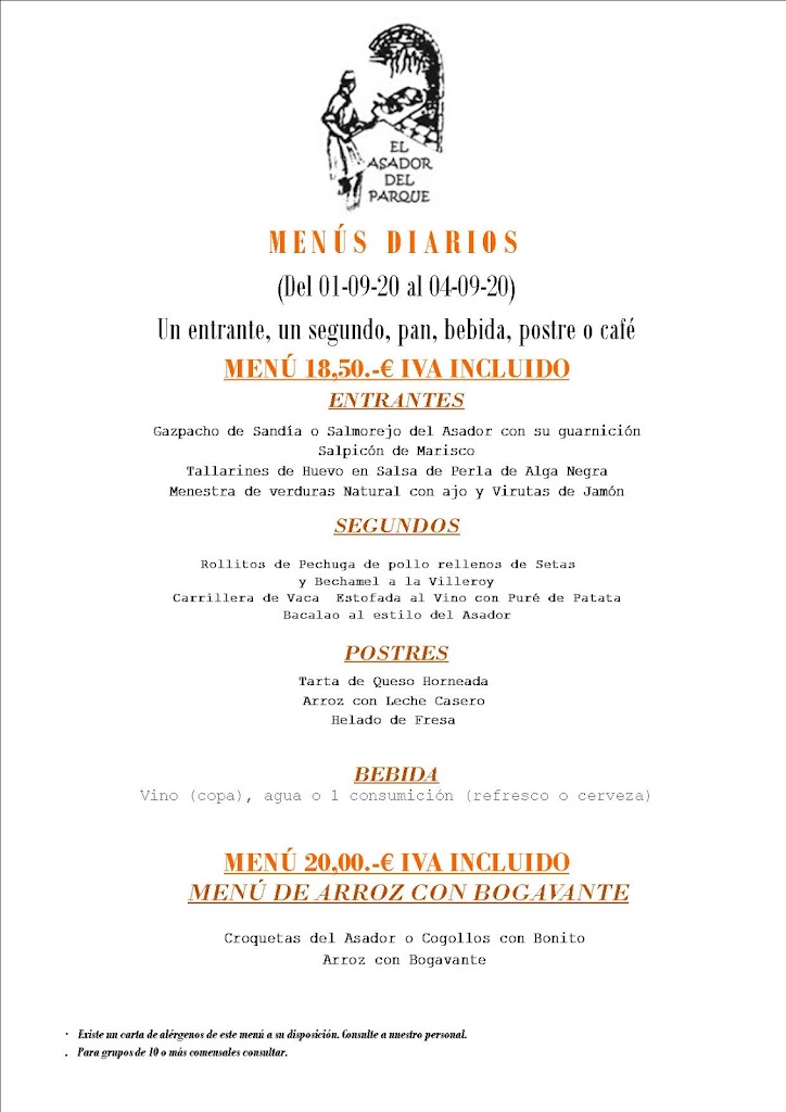 El Asador del Parque — Carta