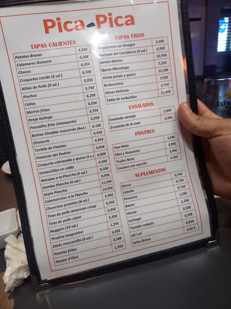 Bar Pica-Pica — Carta