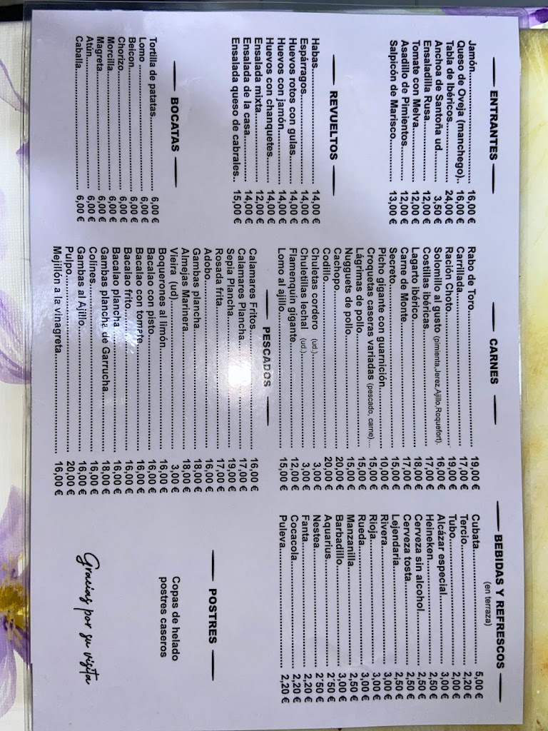 Cafe - Bar Europa — Carta