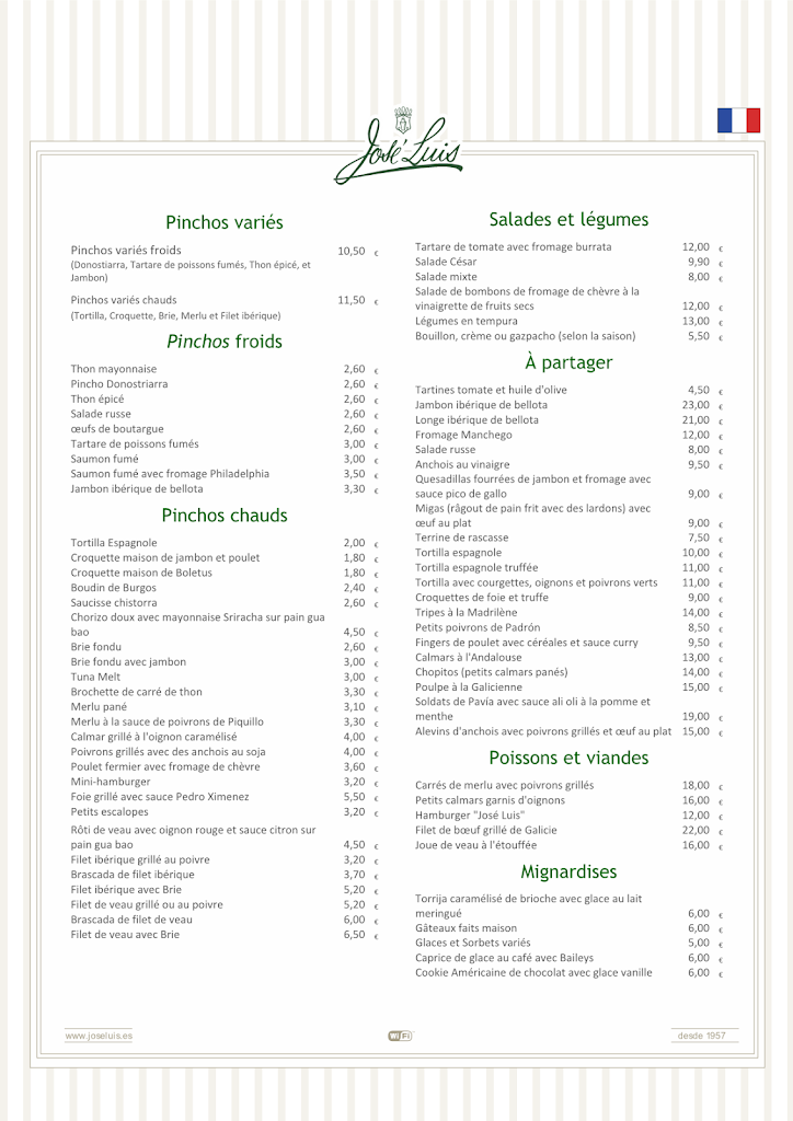 Cerveceria Jose Luis (La Moraleja) — Carta