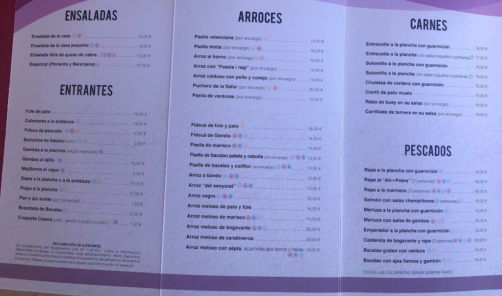 Restaurante Ca Miquel — Carta