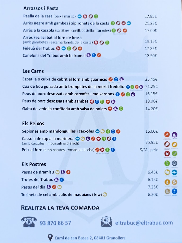 Restaurant El Trabuc — Carta