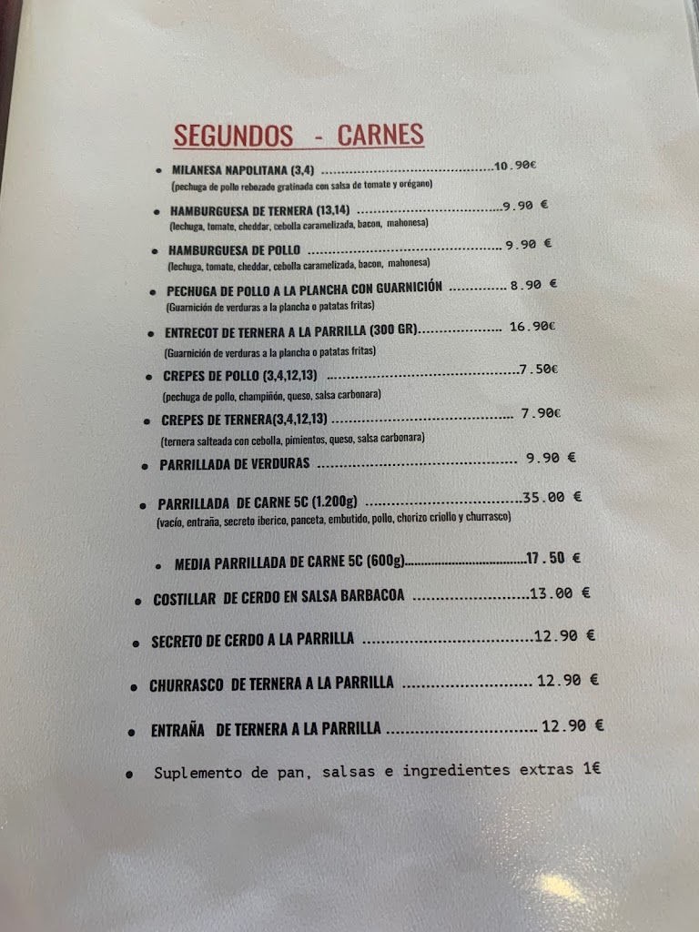 Bar Restaurante 5C — Carta