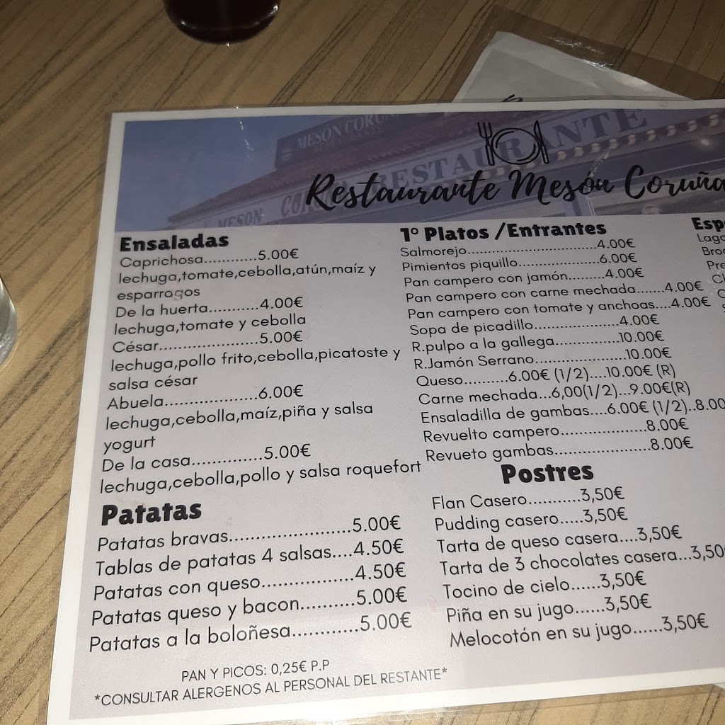 Restaurante Meson Coruna — Carta