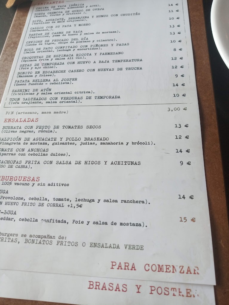 Restaurante Buga — Carta