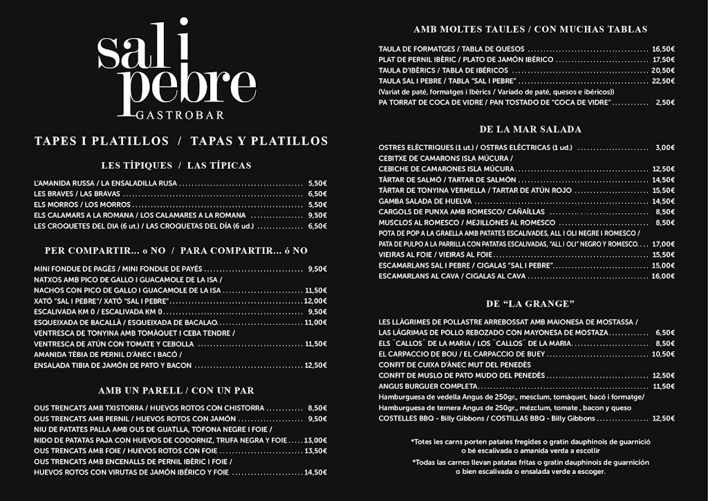 Sal i Pebre Gastrobar — Carta