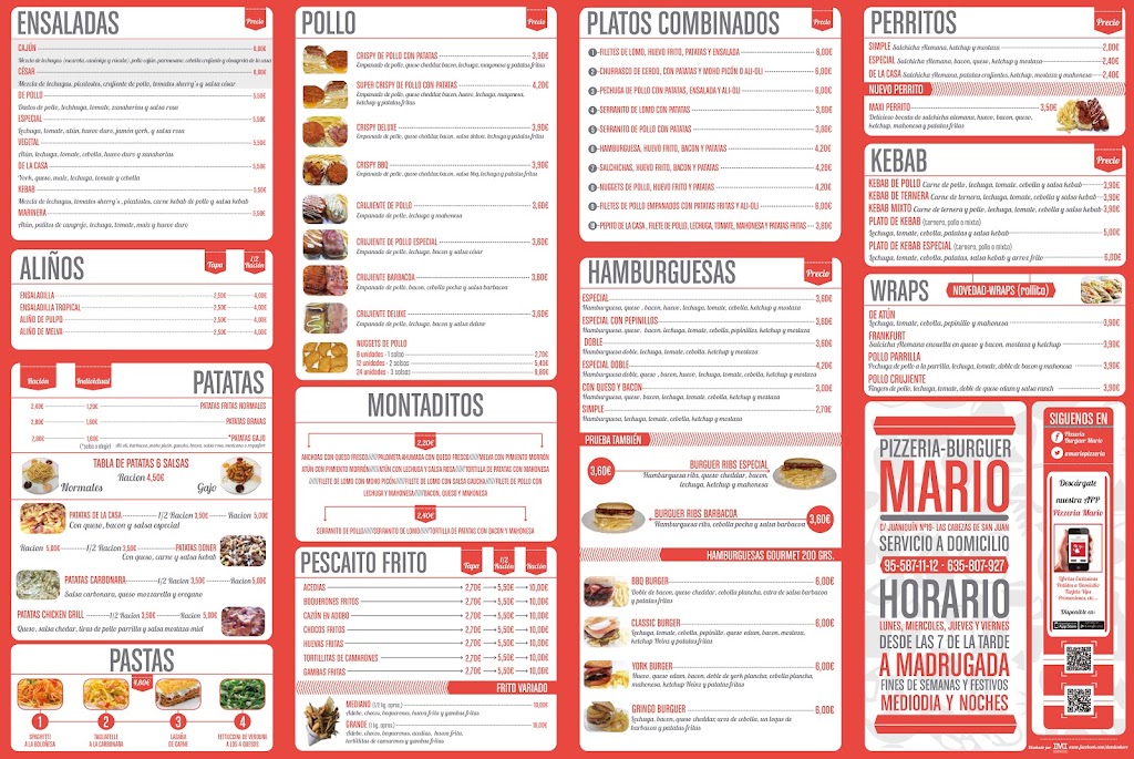 Pizzeria Burguer Mario — Carta