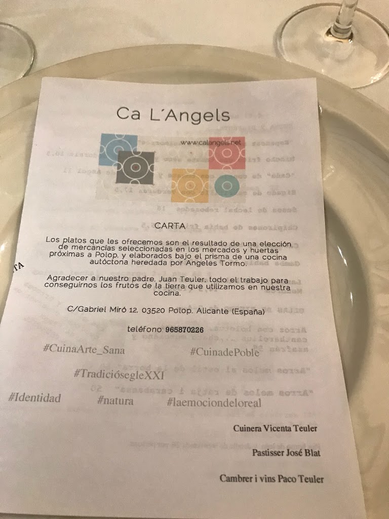 Restaurante Ca L'Angels — Carta