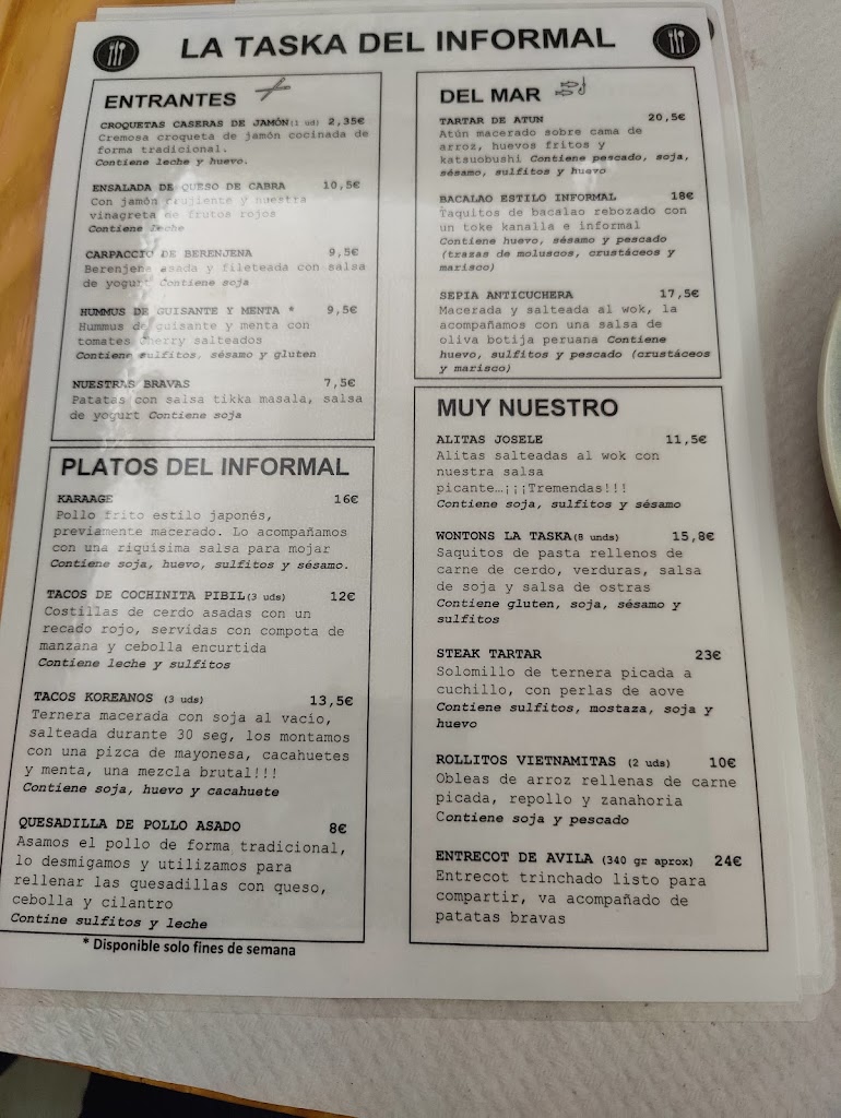 La Taska Del Informal — Carta