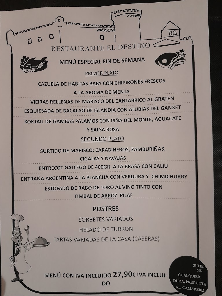 Restaurante El Destino — Carta