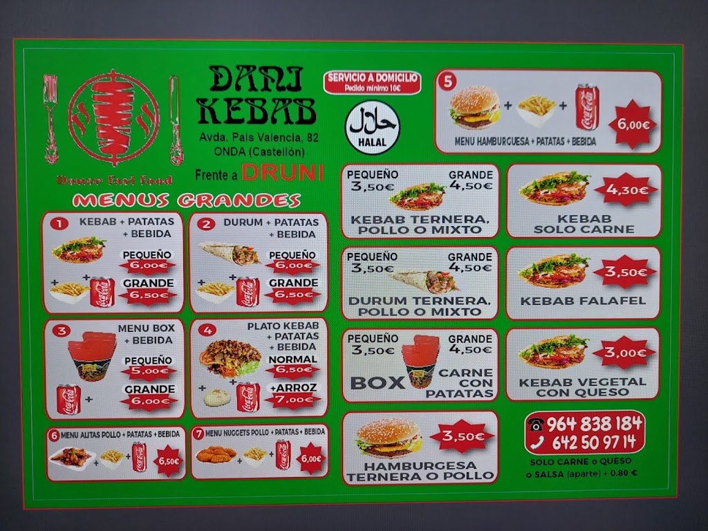 Dani kebab onda frente de druni — Carta
