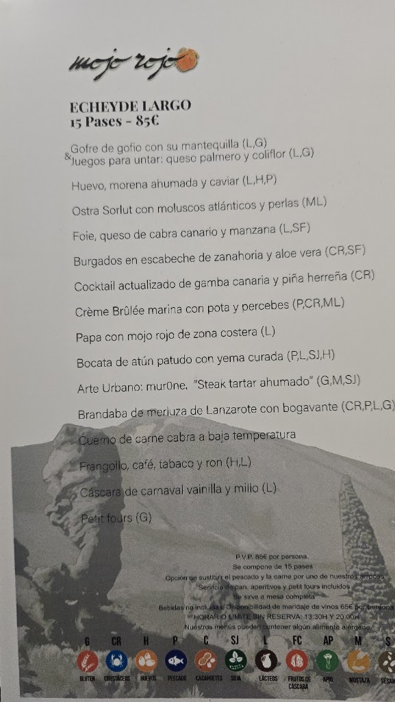 Restaurante Mojo Rojo — Carta