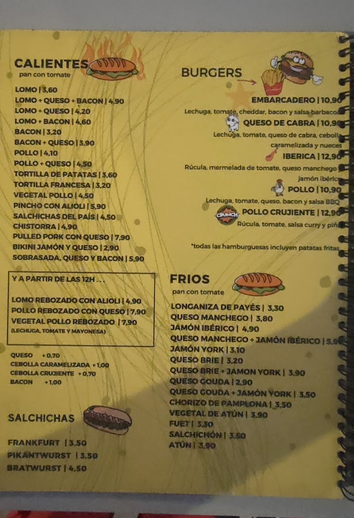 Bar Cafeteria Embarcadero — Carta