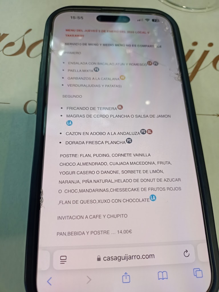 Restaurante Casa Guijarro — Carta