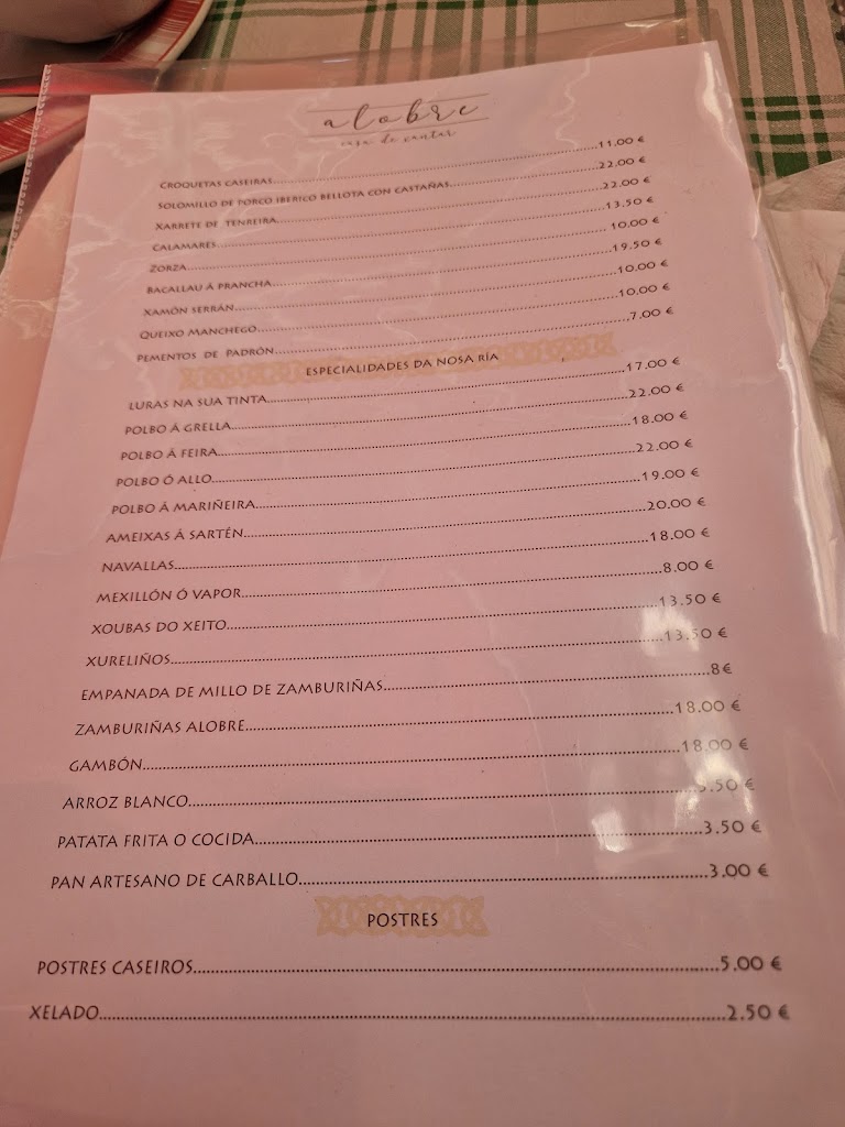 Restaurante Alobre — Carta