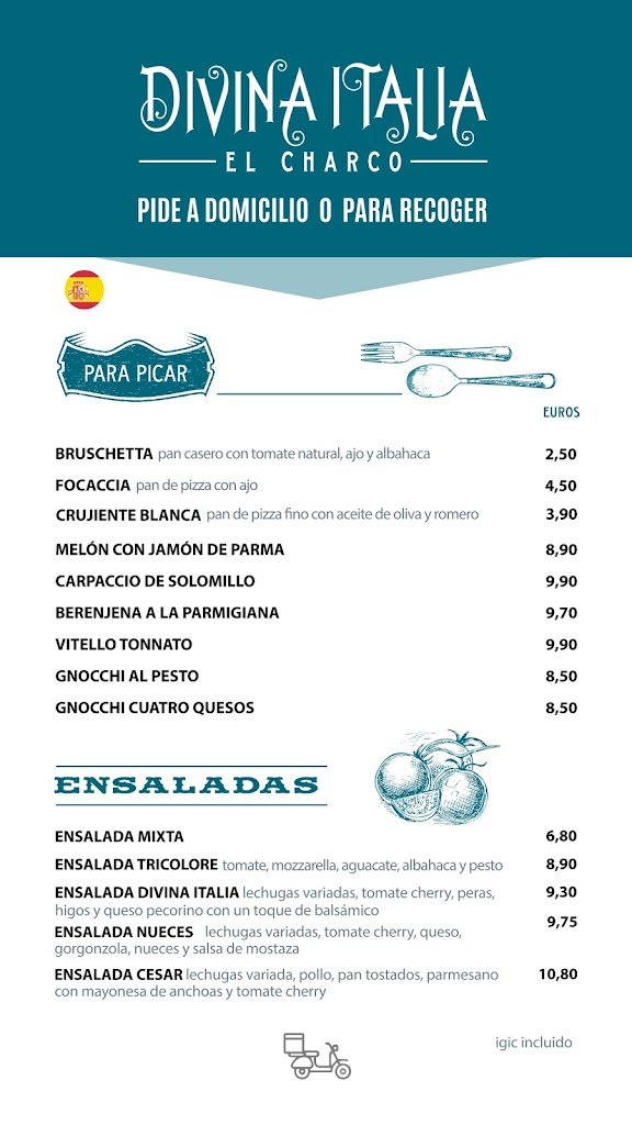 Restaurante Divina Italia el Charco — Carta