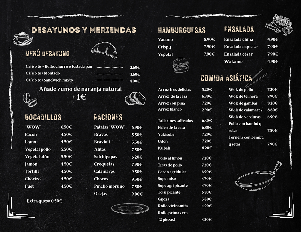 WOW bar restaurante — Carta