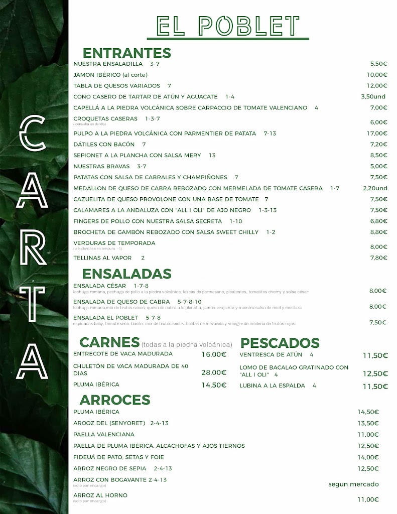 El Poblet gastro-espai — Carta