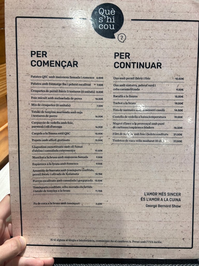 Que s'hi cou Restaurant — Carta