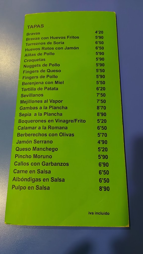 Bar Restaurant La Carmen — Carta